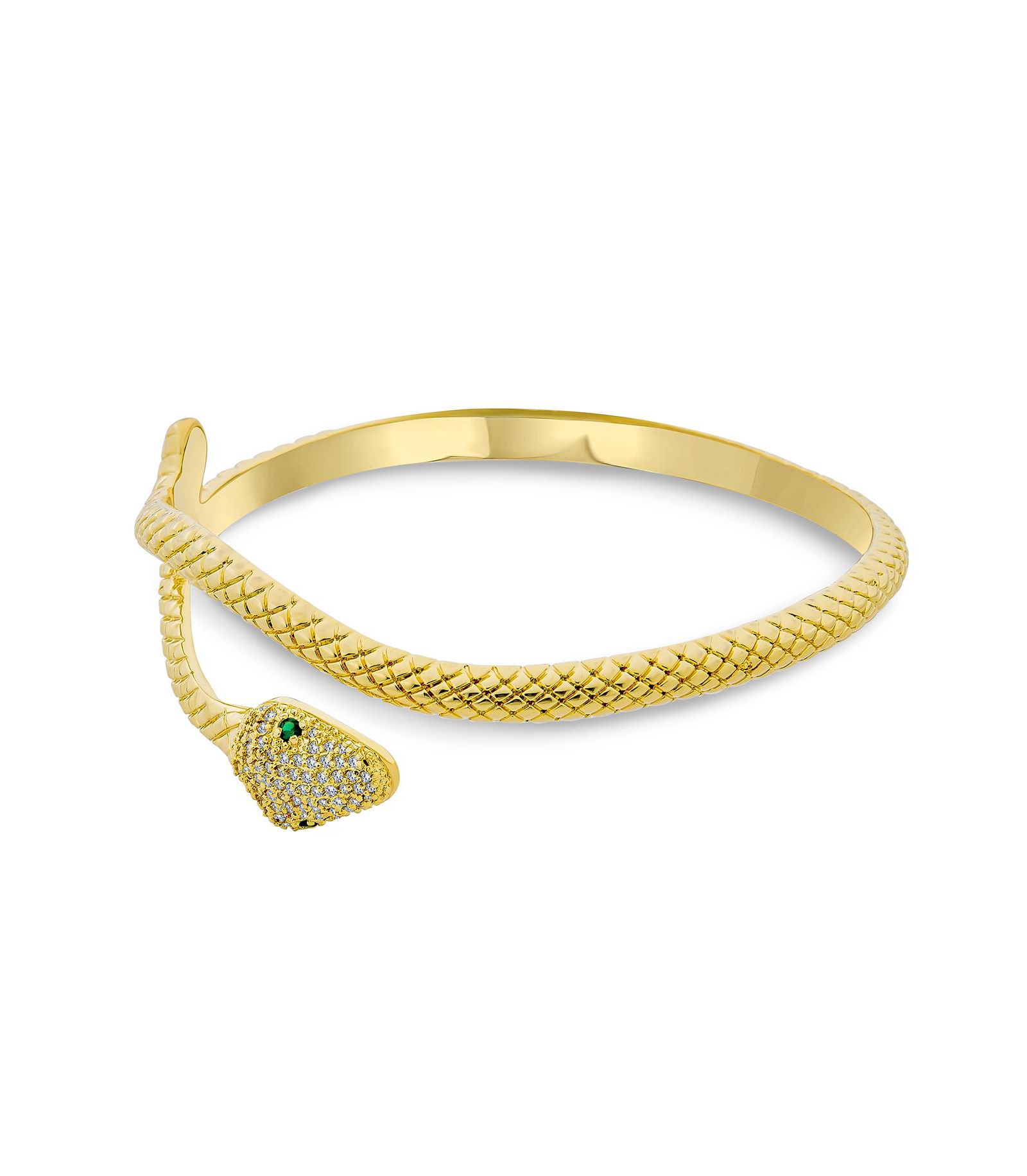 Bling Jewelry Egyptian Green Eye Bypass Statement Snake Bangle Cuff Bracelet Adjustable