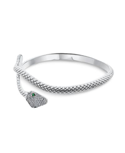 Bling Jewelry Egyptian Green Eye Bypass Statement Snake Bangle Cuff Bracelet Adjustable