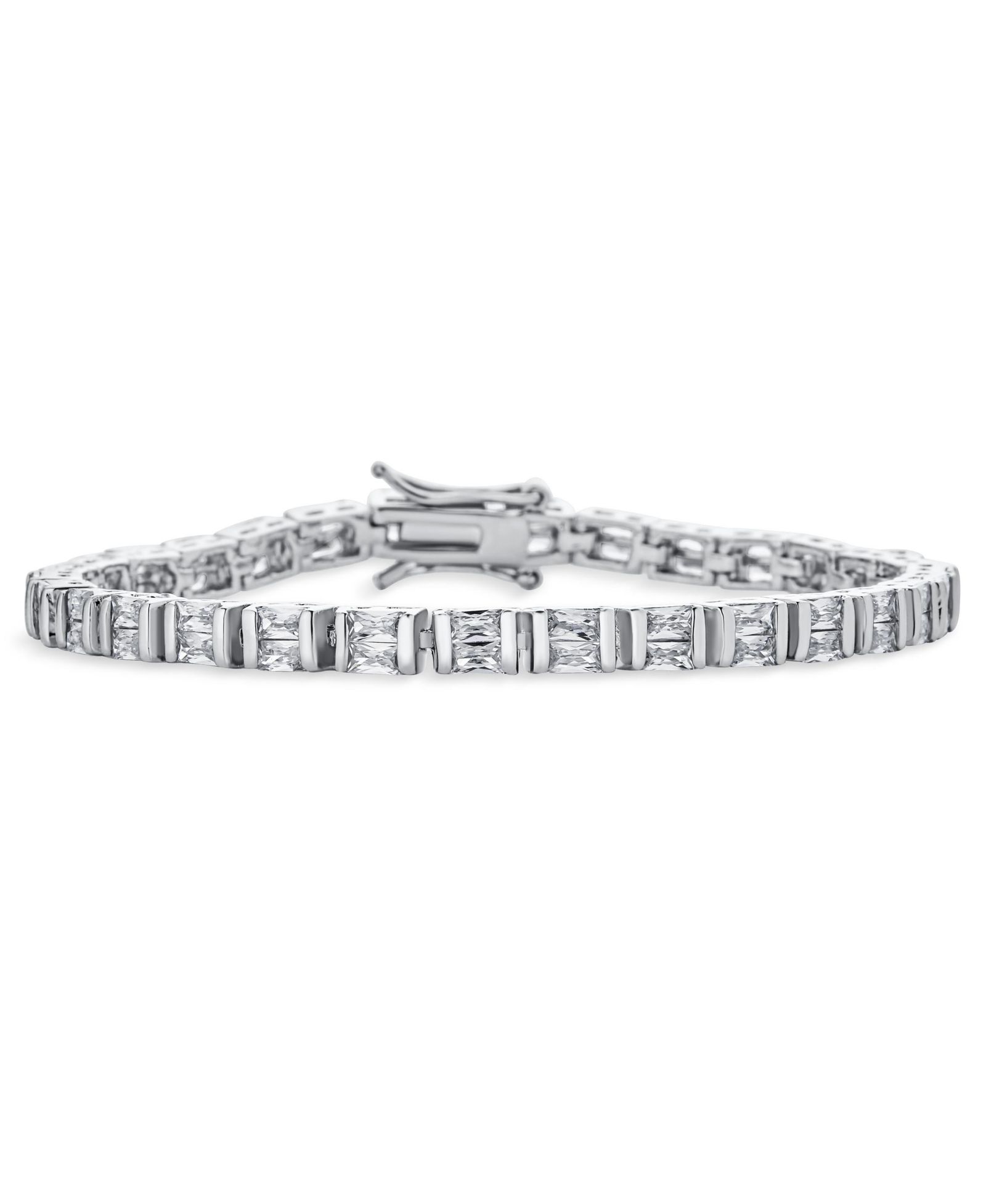 Браслет Bling Jewelry Fancy Alternating Bars and 20CTW Princess Cut Cubic Zirconia Tennis Silver Plated 7 Inch