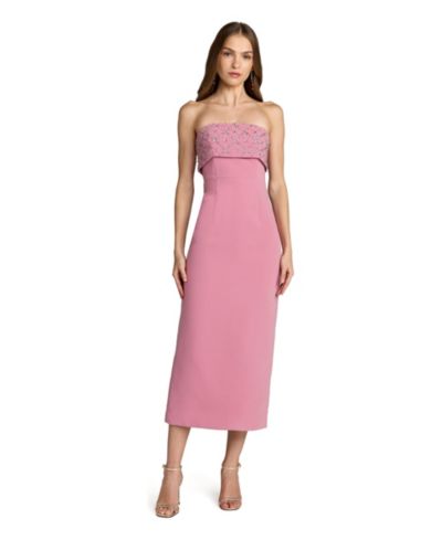 Mac Duggal Women's Strapless Crepe Midi Dress with Rhinestone Embellished Bodice