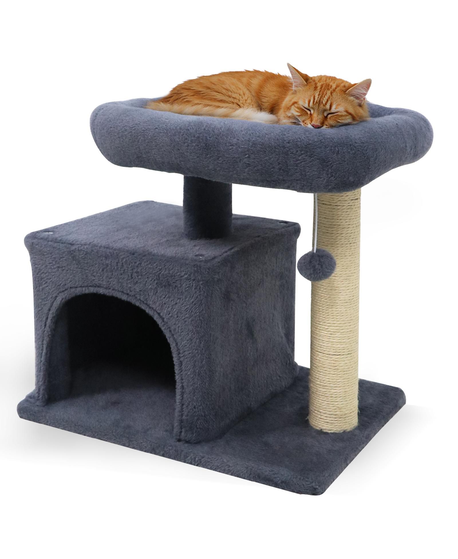 Gymax Small Cat Tree With Large Padded Plush Perch Condo Sisal Scratching Posts