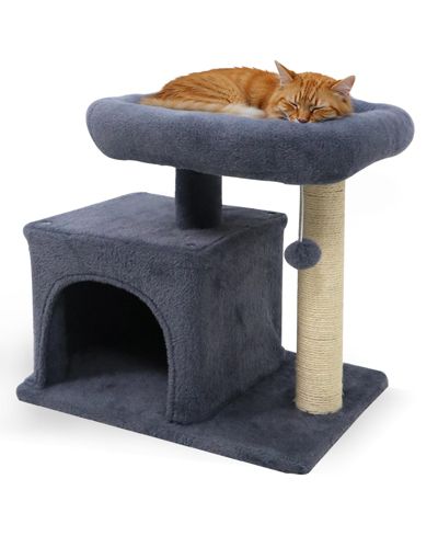 Игровой комплекс для кошек Gymax Small Cat Tree с мягким домиком и когтеточками