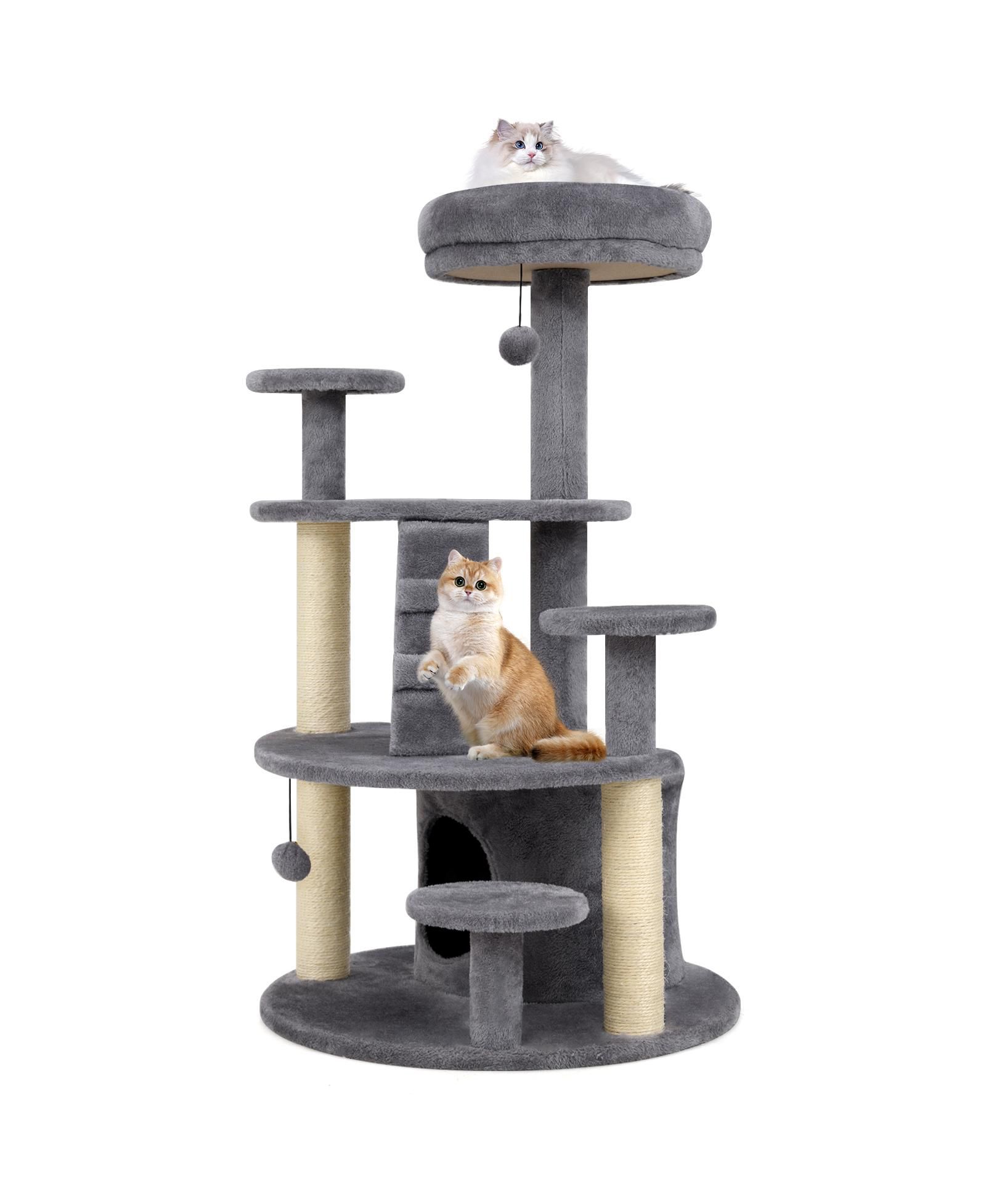 Gymax Cat Tree for Adult Cats Multi-level Kitty Tower With Condo Padded Perch Scratching Posts Plush Dangling Ball Jumping Platforms
