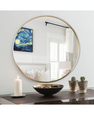 Круглое зеркало для ванной комнаты RAINSKEN, настенное 24 Inch из ударопрочного HD стекла с металлической рамой