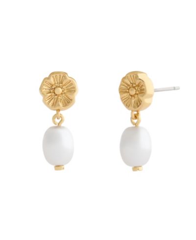 Серьги-подвески COACH Imitation Pearl Iconic Tearose Drop Earrings