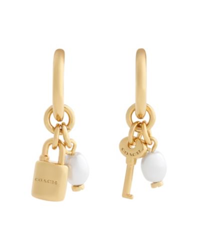 Серьги-кольца COACH с имитацией жемчуга и подвеской Iconic Lock Key