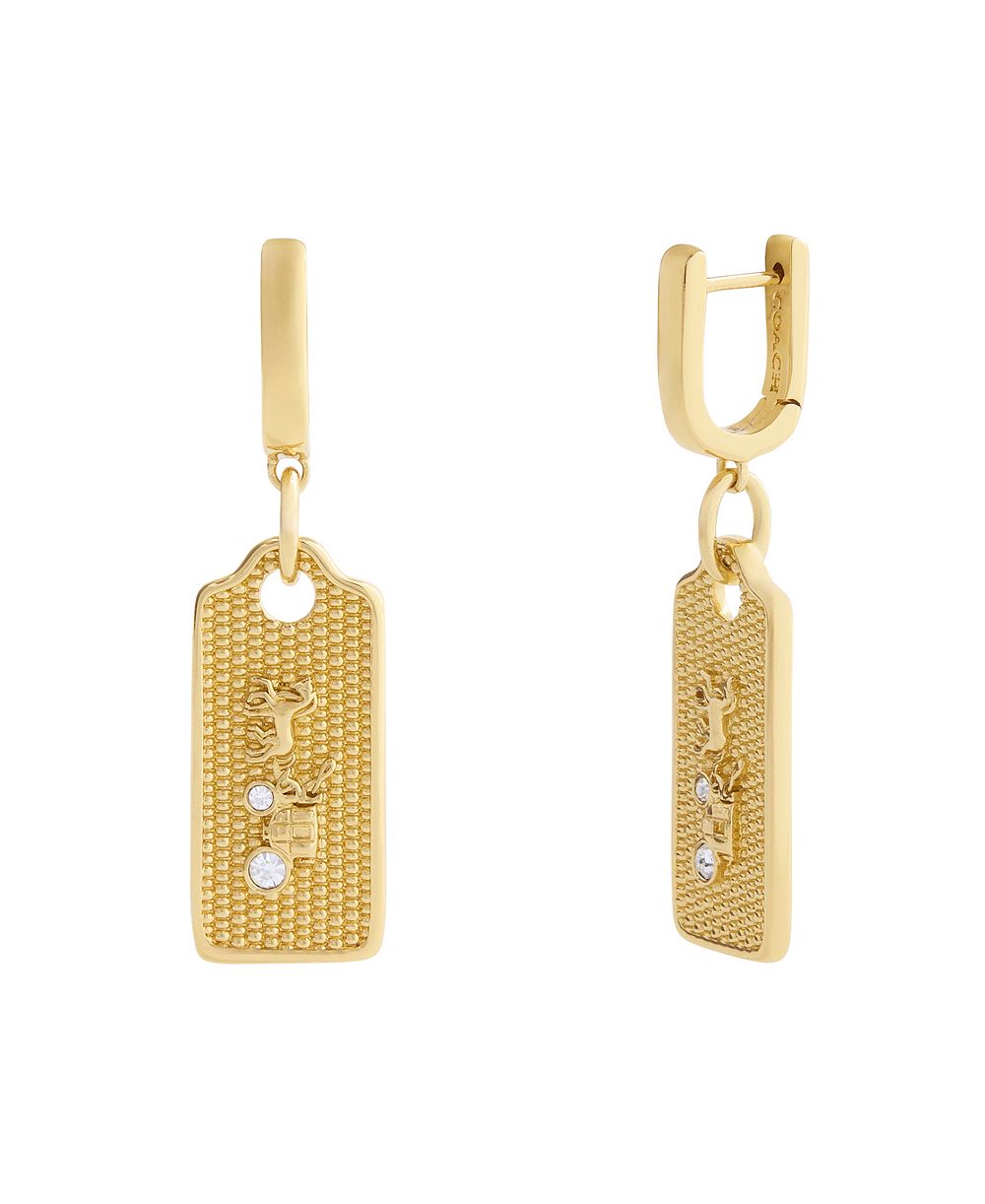 Серьги-кольца COACH Gold Signature Textured Hangtag Charm Huggie