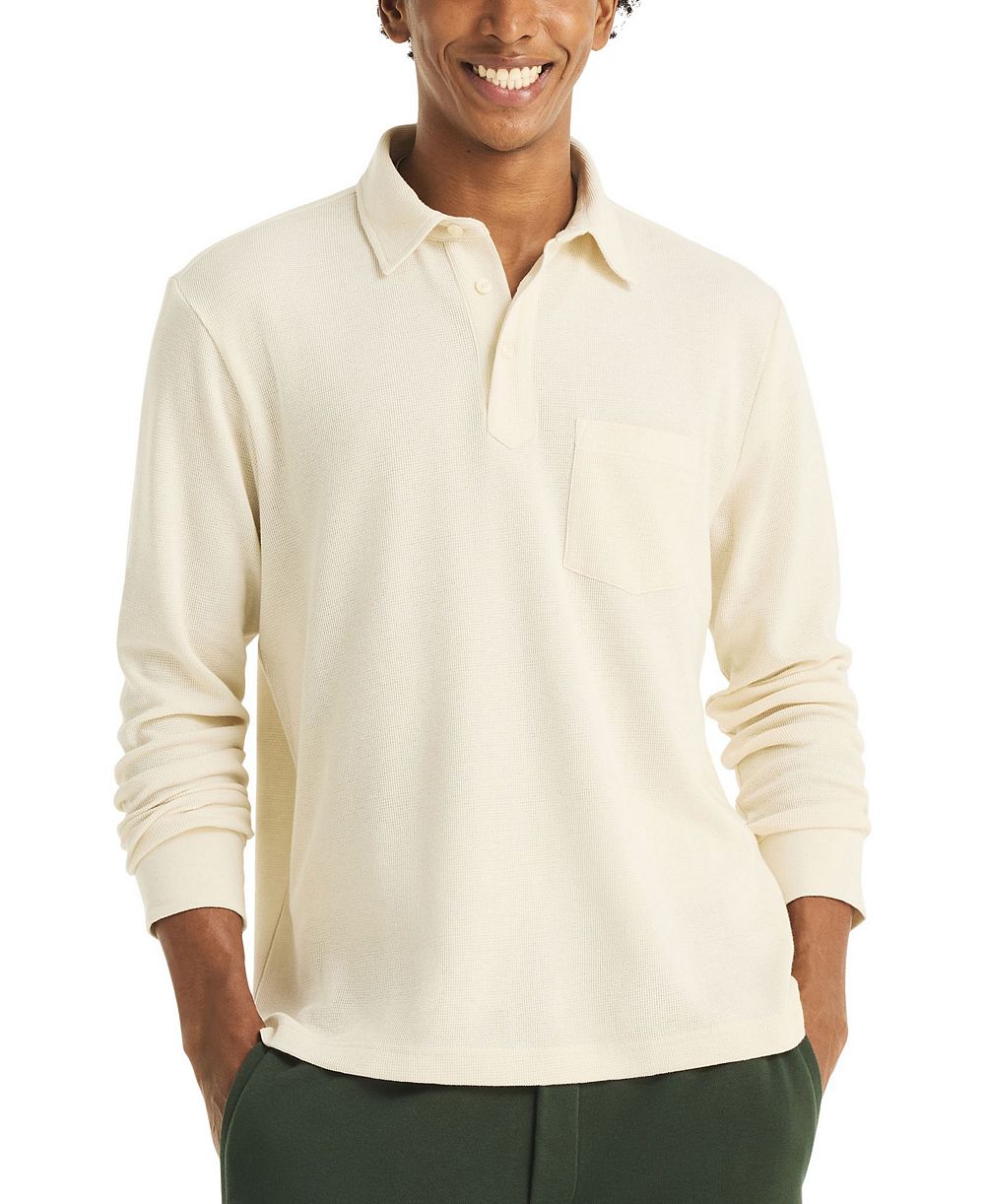 Мужская рубашка-поло Nautica Waffle-Knit Cotton-Blend с длинным рукавом