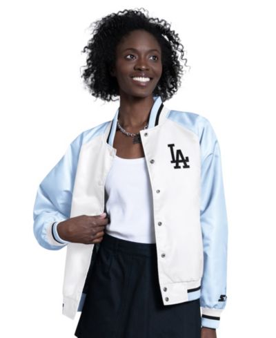 Женская куртка Starter Los Angeles Dodgers Blitz Varsity Raglan Full-Snap Satin Jacket светло-голубая/белая