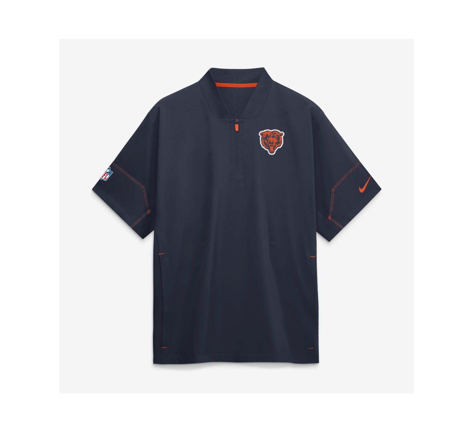 Nike Мужская куртка тренера Chicago Bears Sideline, темно-синяя, с коротким рукавом, Quarter-Zip