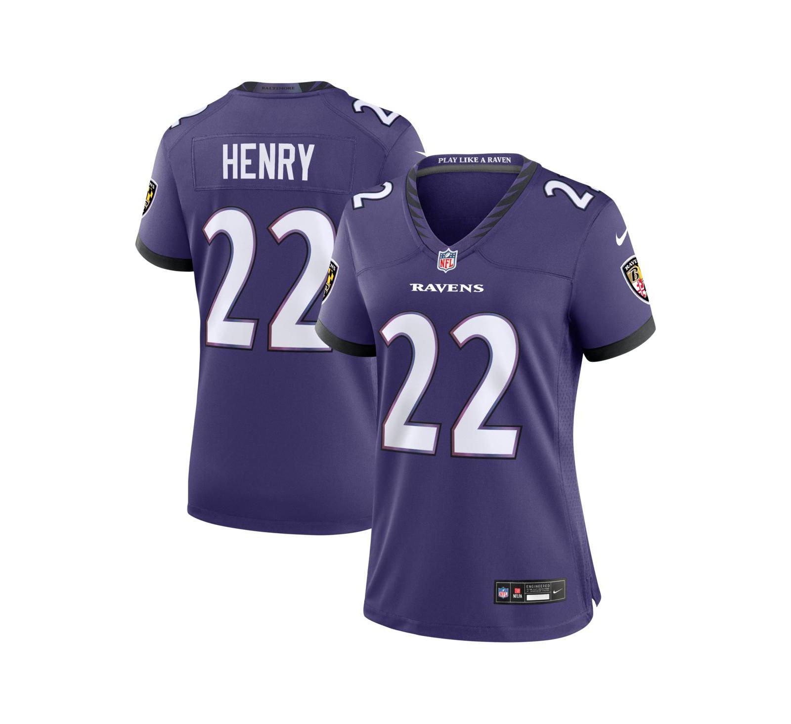 Женская игровая джерси Nike Baltimore Ravens Derrick Henry, фиолетовая