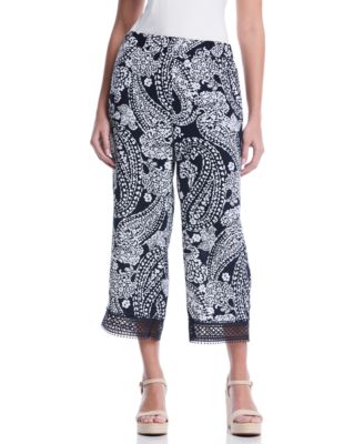 Rafaella Petite Paisley Crochet Trim Pants