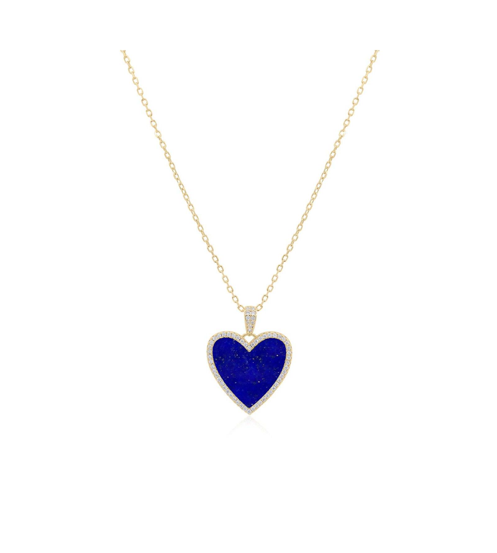 The Lovery большое ожерелье Lapis CZ Halo Heart, позолоченное серебро 14K