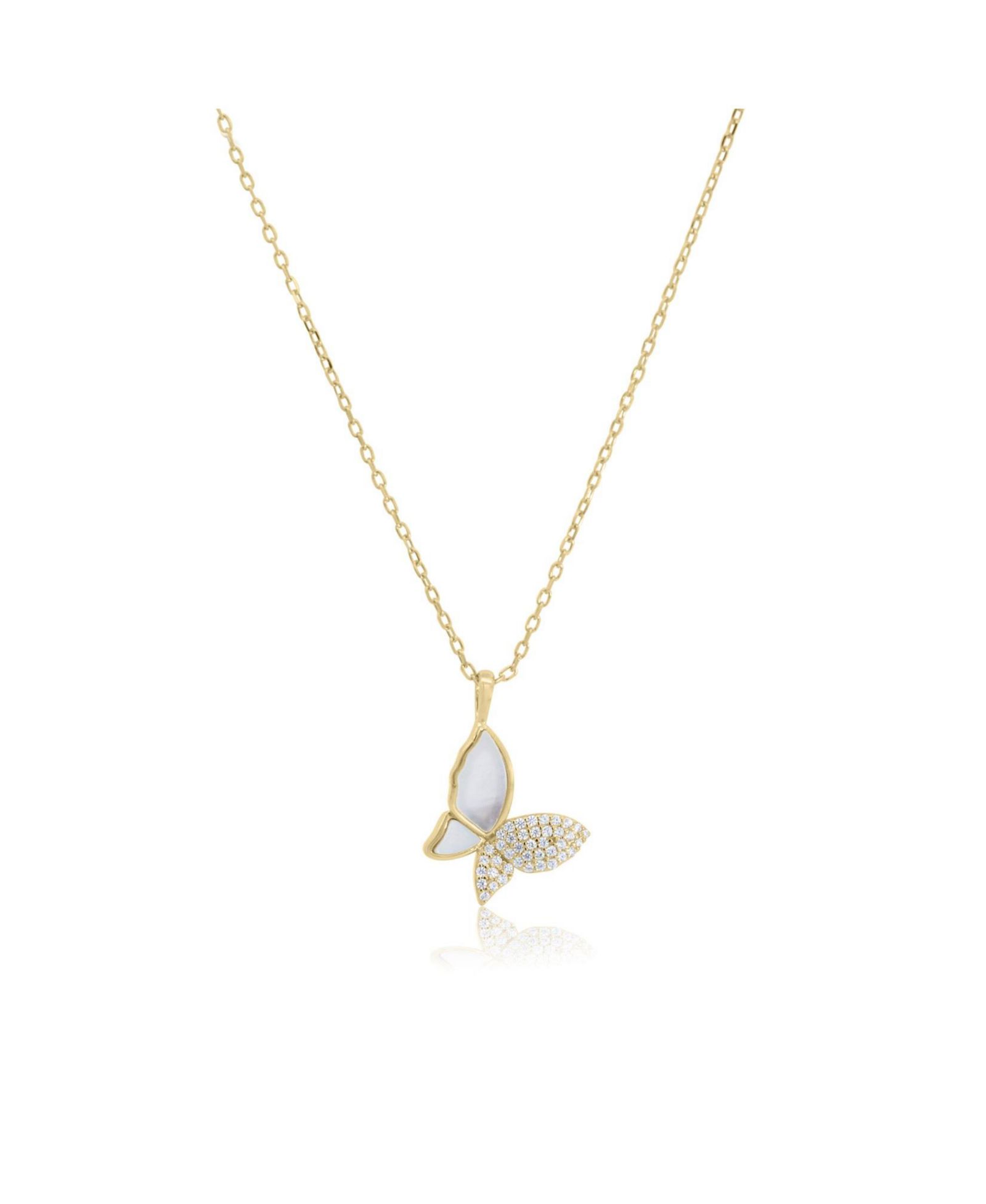 The Lovery Mother of Pearl CZ Butterfly Necklace 14K Gold-Plated Sterling Silver