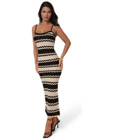 Bebe Womens Stripe Crochet Keyhole Maxi Dress