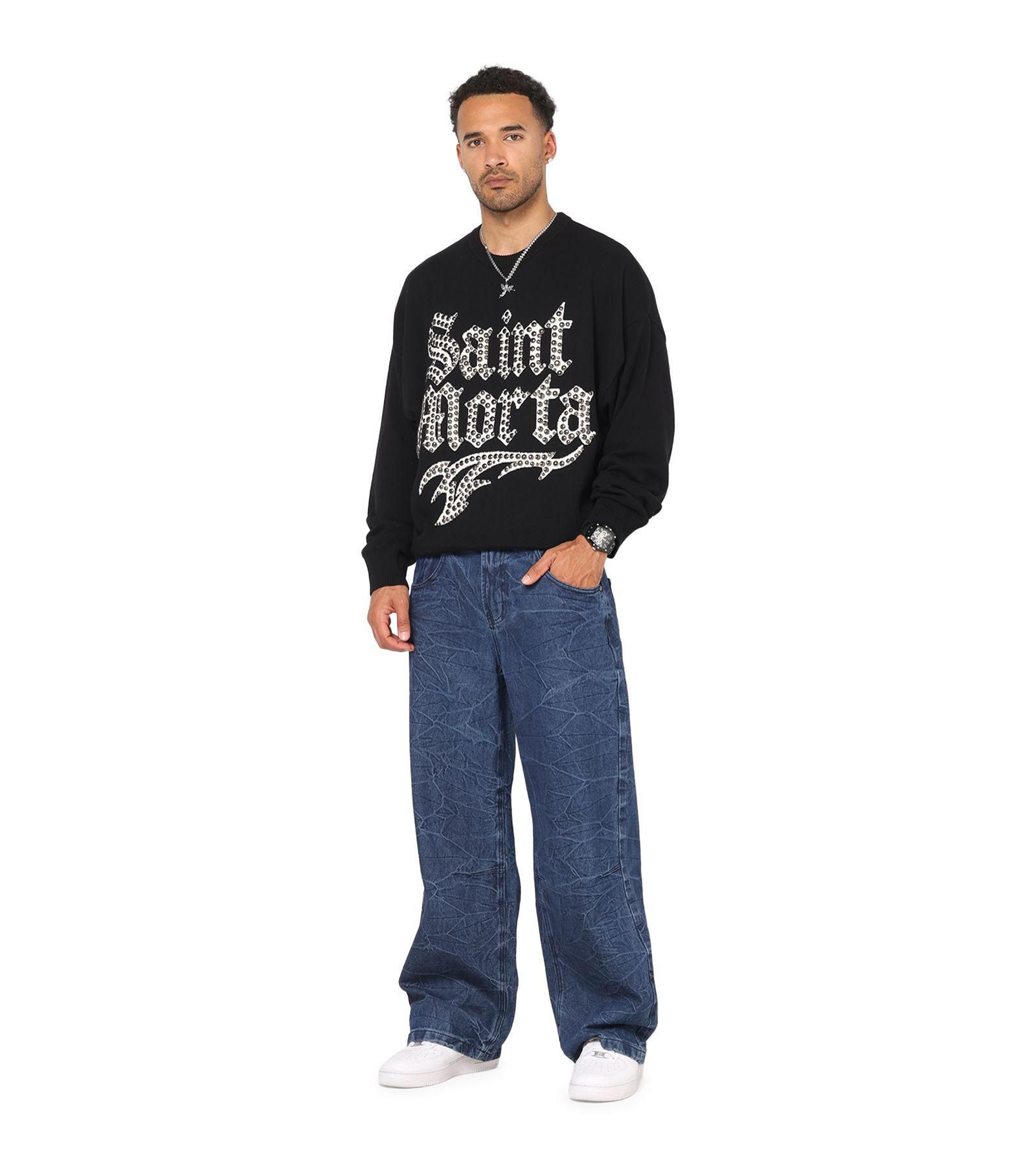 SAINT MORTA Мужской джемпер с круглым вырезом Black 3XL