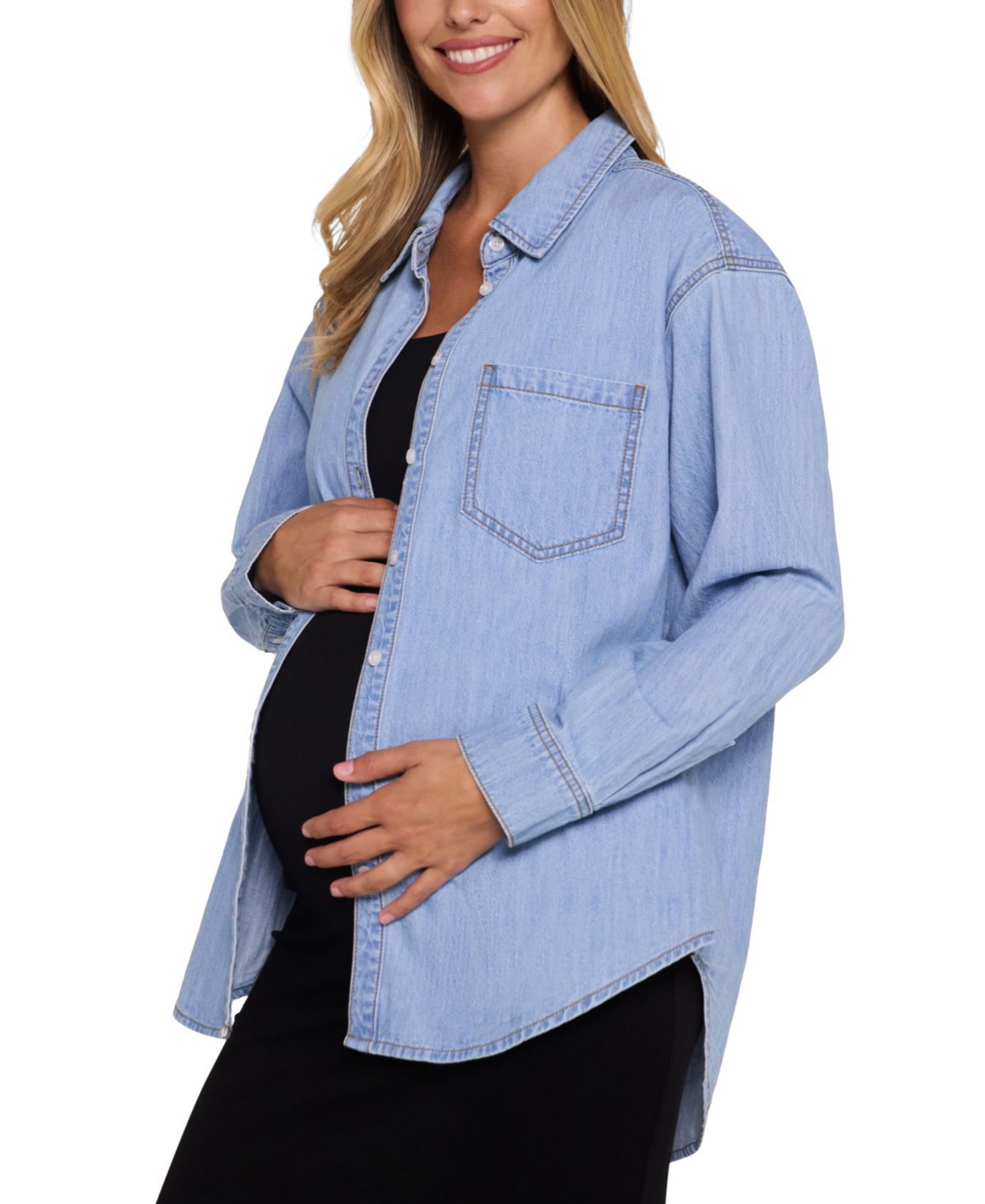 Motherhood Maternity Women's Long Sleeve Button-Up Denim Shirt - Motherhood