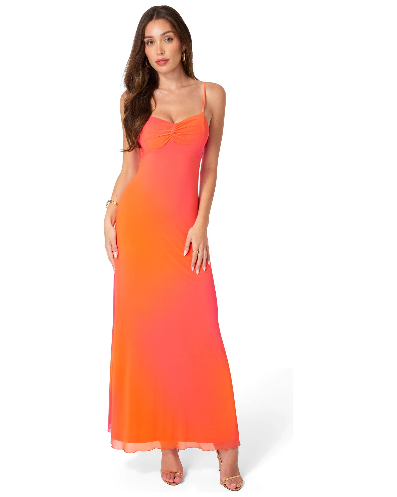 Bebe Women's Printed Mesh Drape Back Maxi Dress
