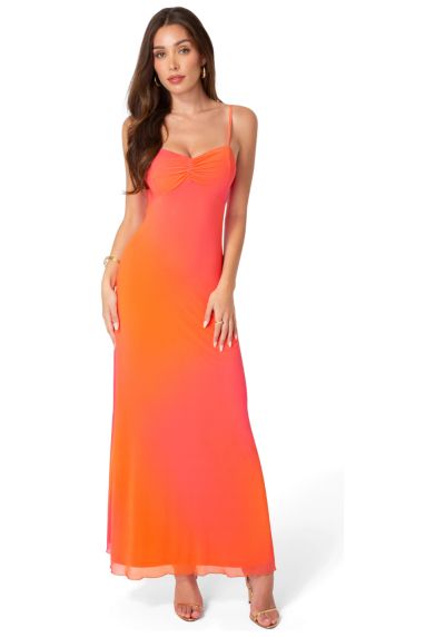 Bebe Women's Printed Mesh Drape Back Maxi Dress