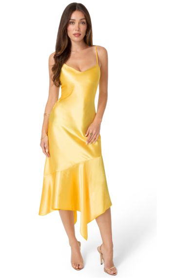 Bebe Women's Satin V-Neck Hanky Maxi Dress
