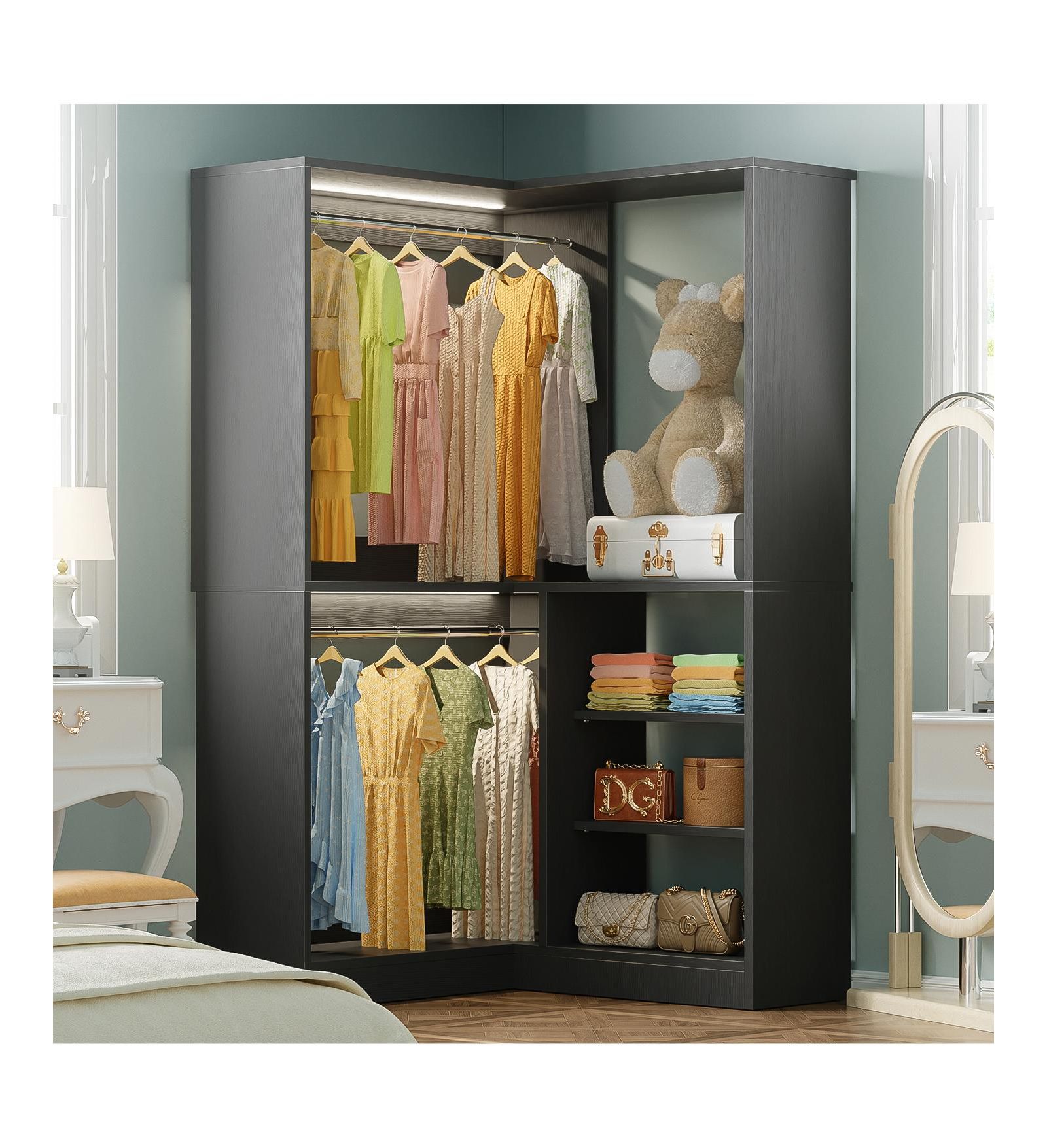Aheaplus Corner Closet Organizer System, 36'' Wide Freestanding Corner Storage Unit with 2 Hanging Rods and 8 Shelves