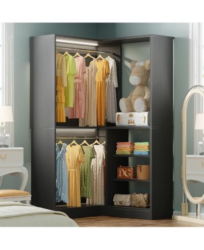 Aheaplus Corner Closet Organizer System, 36'' Wide Freestanding Corner Storage Unit with 2 Hanging Rods and 8 Shelves