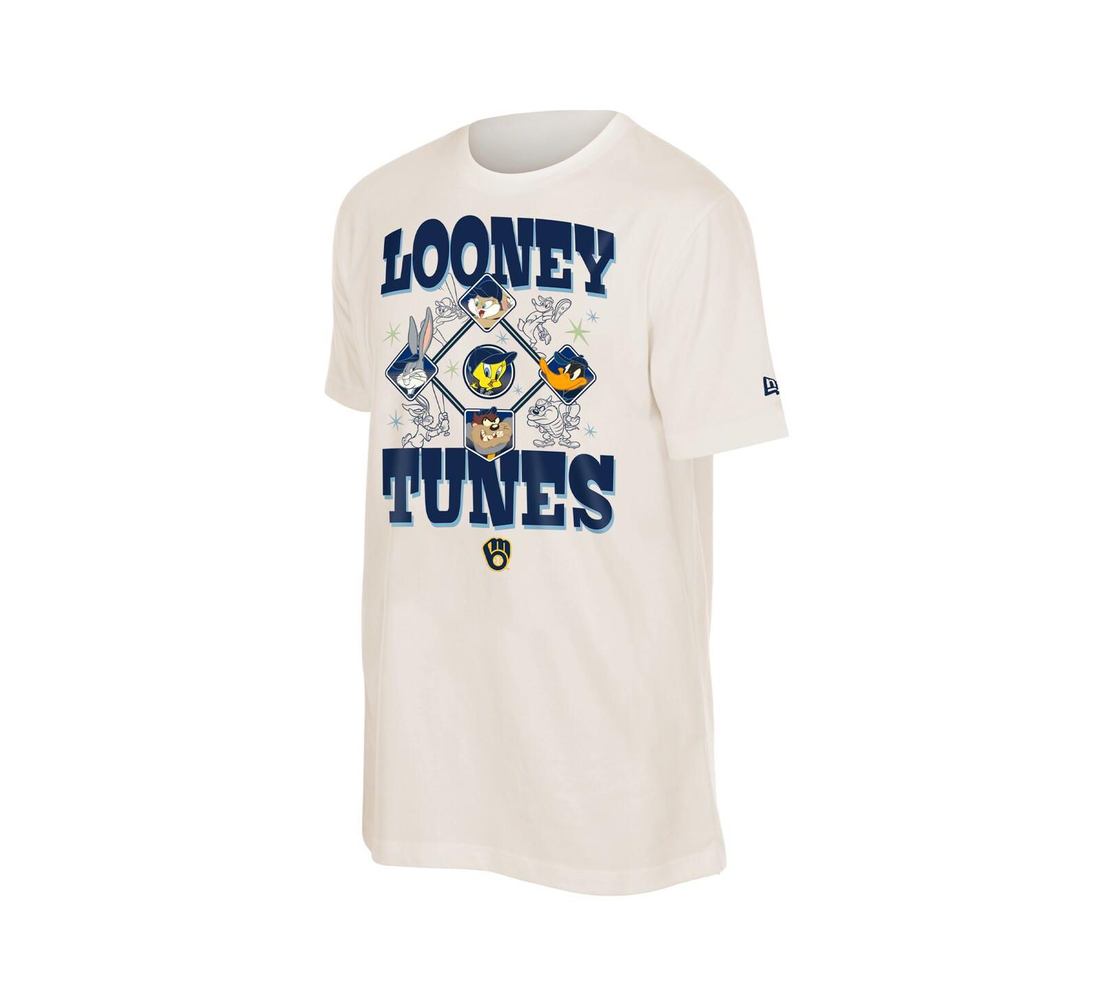 New Era Мужская и Женская футболка Milwaukee Brewers Looney Tunes Cream