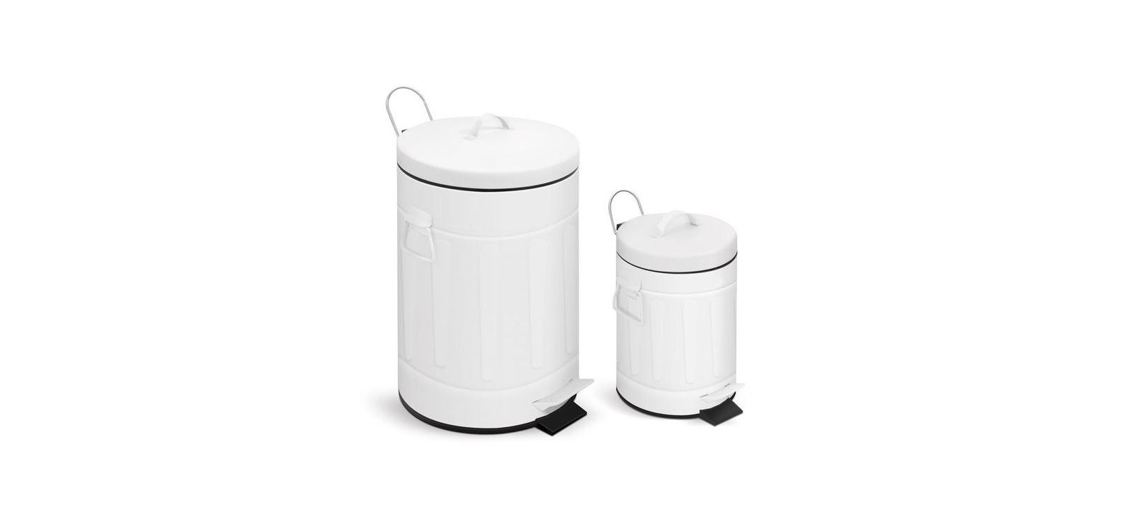 MEGA CASA 3.2 Gal and 0.8 Gal Old Time Style Round White Metal Step-on Trash Can Set
