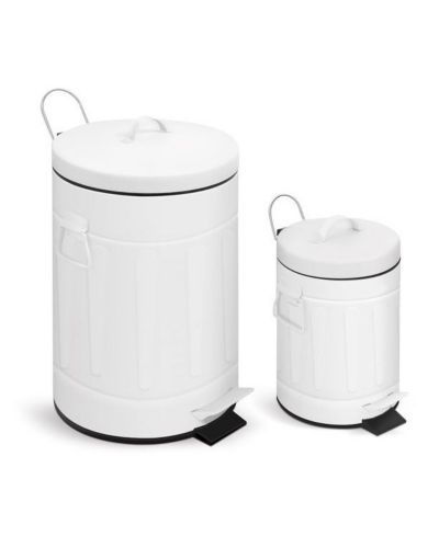 MEGA CASA 3.2 Gal and 0.8 Gal Old Time Style Round White Metal Step-on Trash Can Set