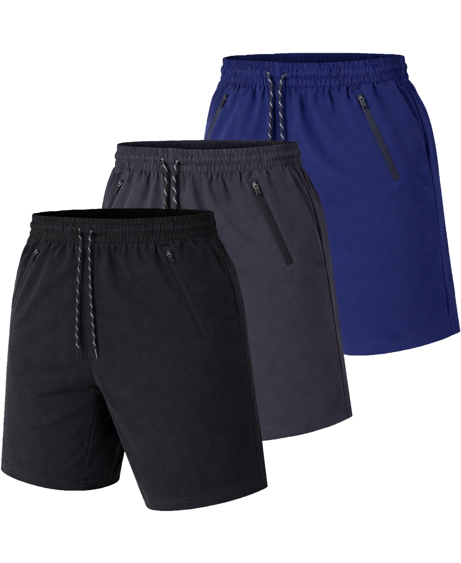 Galaxy By Harvic Men's Performance Training Shorts with Zipper Pockets, 3-Pack