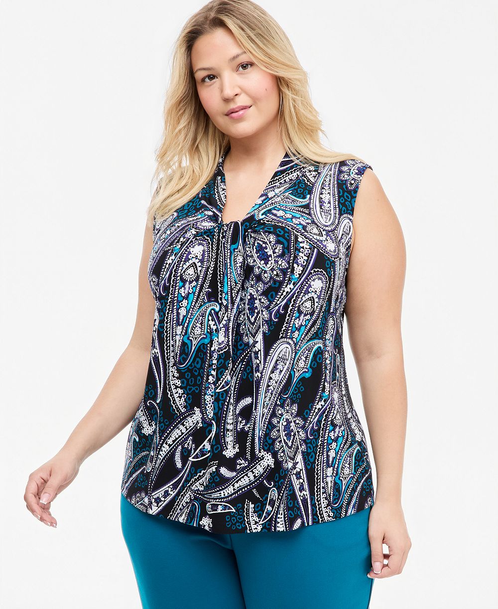 Женская блузка Kasper Plus Size с узором пейсли, без рукавов и с V-образным вырезом