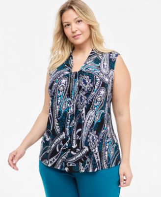 Женская блузка Kasper Plus Size с узором пейсли, без рукавов и с V-образным вырезом
