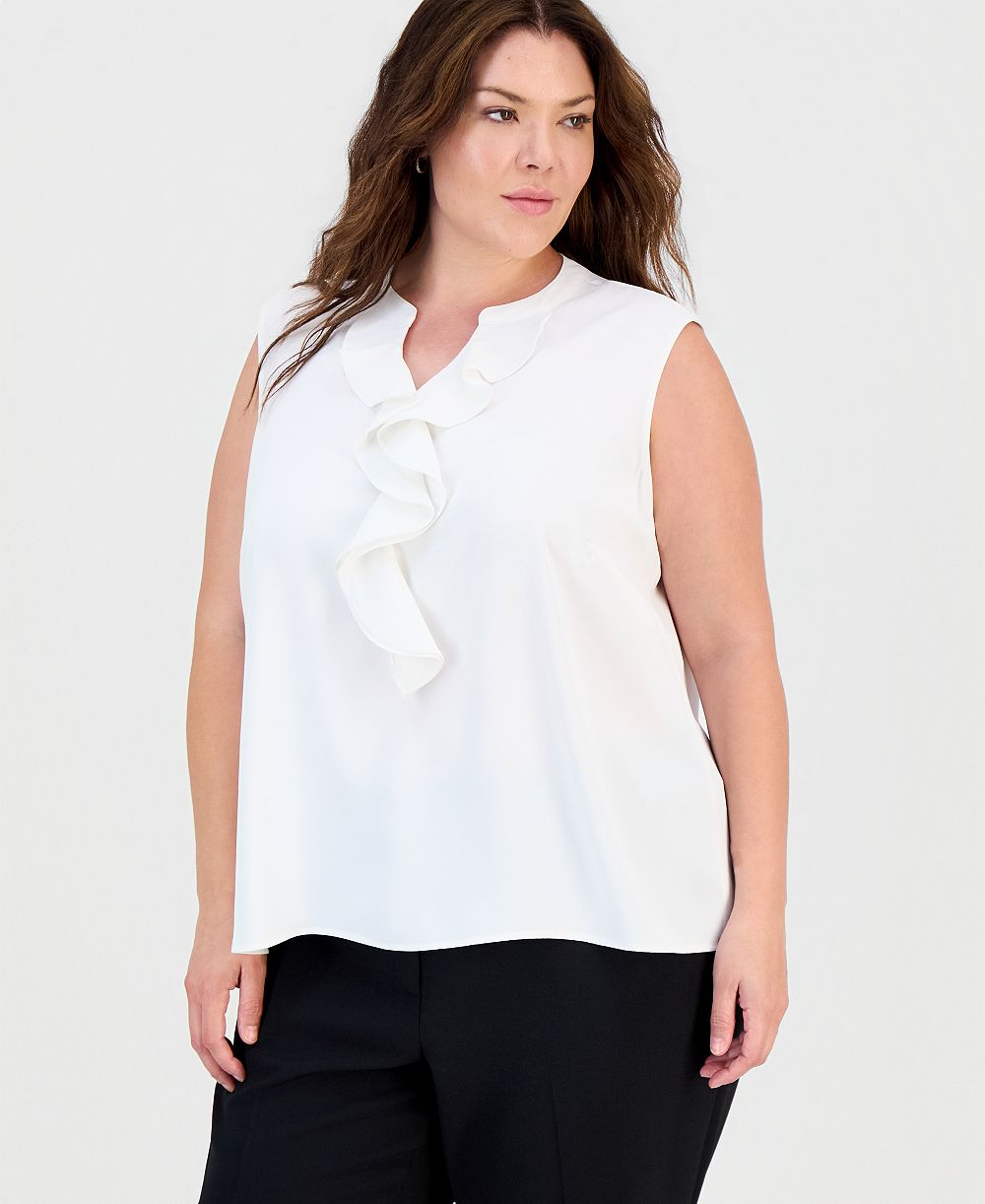 Kasper Plus Size топ без рукавов с оборками и разрезом на шее