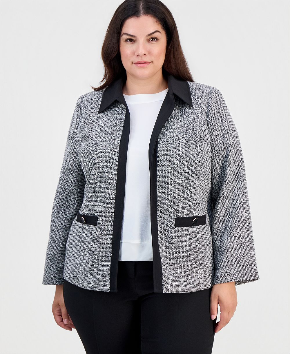 Блейзер Kasper Plus Size Tweed с открытым передом