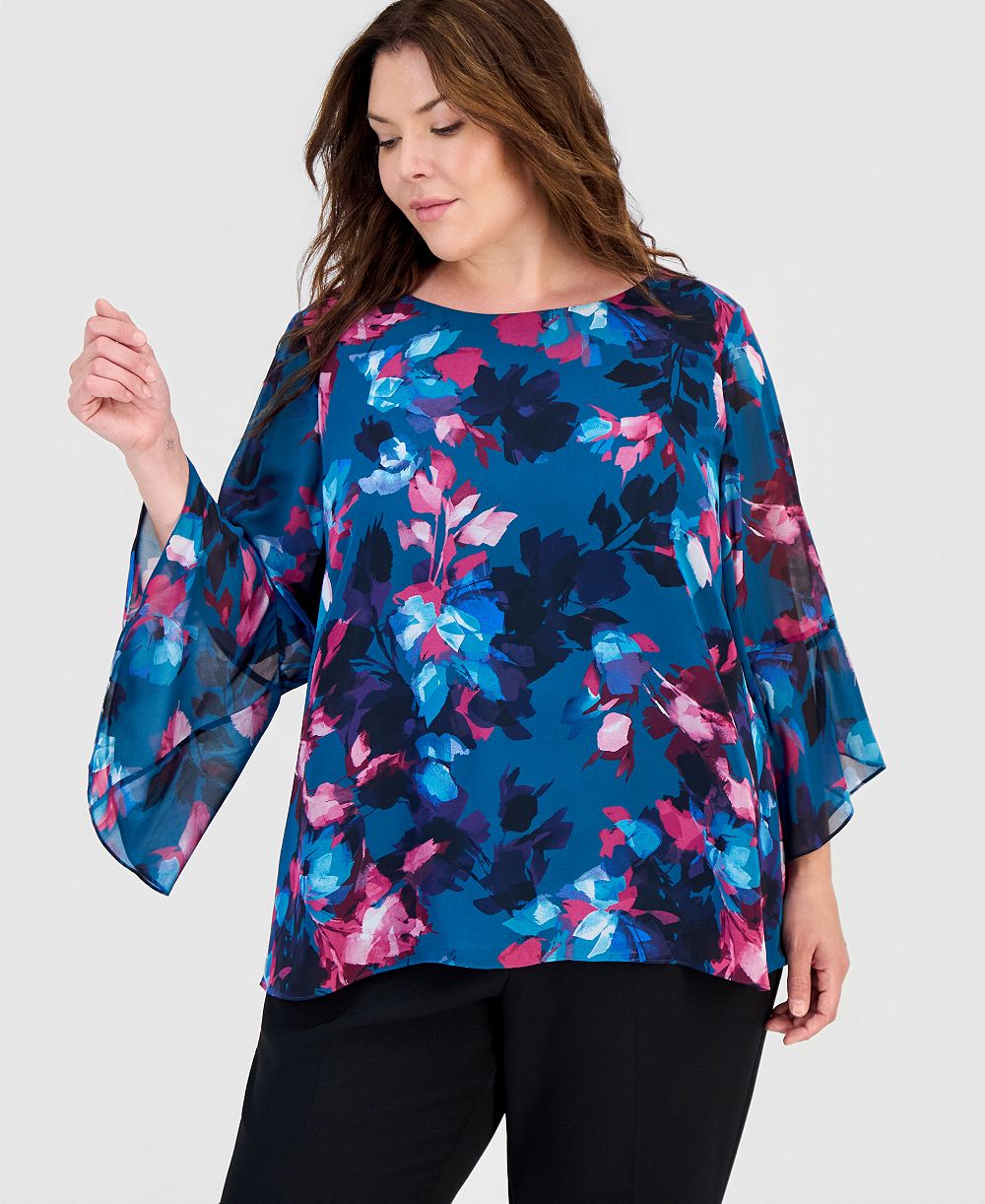 Kasper Plus Size блузка с цветочным принтом и рюшами на рукавах