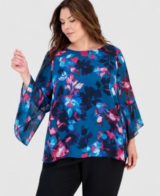 Kasper Plus Size блузка с цветочным принтом и рюшами на рукавах