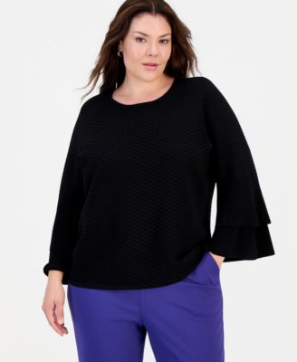 Топ Kasper Plus Size с текстурным трикотажем и рукавами колокольчиками
