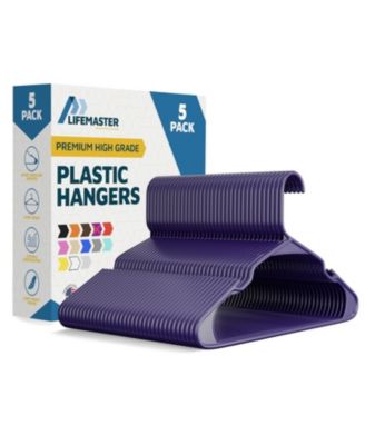 Lifemaster heavy-duty plastic hangers with non-slip grooves, space-saving design, and 5 lb capacity perfect for clothes  dresses. Pack of 5