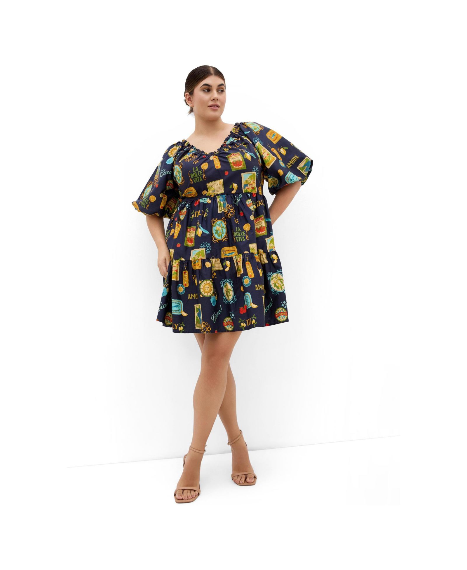 CITY CHIC Женский мини-платье Plus Size Print Puff Sleeve