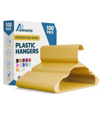 Lifemaster heavy-duty plastic hangers for clothes, dresses & coats non-slip grooves, space-saving design, holds 5 lbs 100-pack.