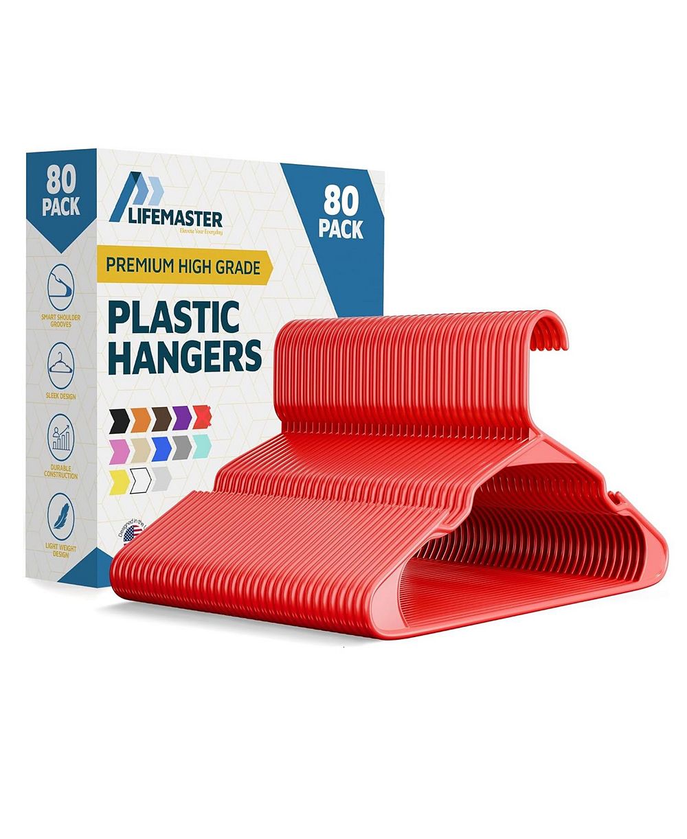 Lifemaster Heavy-duty plastic hangers with non-slip shoulder grooves space-saving design holds up to 5 lbs.