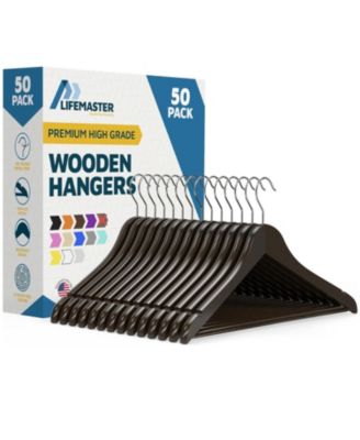 Lifemaster 50-Piece Wooden Hanger Set - Vintage Design, Non-Slip, 360degree(s) Swivel Hooks, Space-Saving for Suits, Coats & Dresses