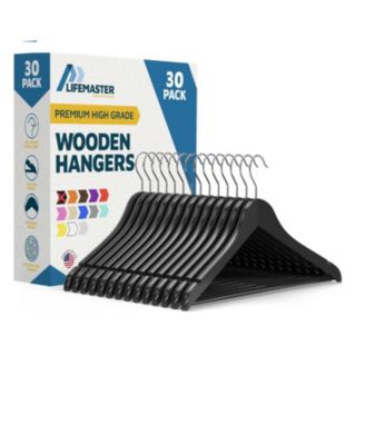 Lifemaster 30-piece wooden hanger set with non-slip design and 360degree(s) swivel hooks. sturdy, ideal for suits, coats, dresses, pants and jackets