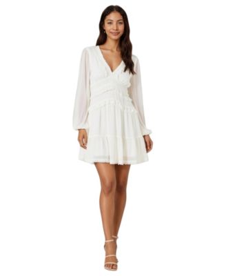 Женское мини-платье Modenaire Genevieve Chiffon Ruffle V-Neck Long Sleeve