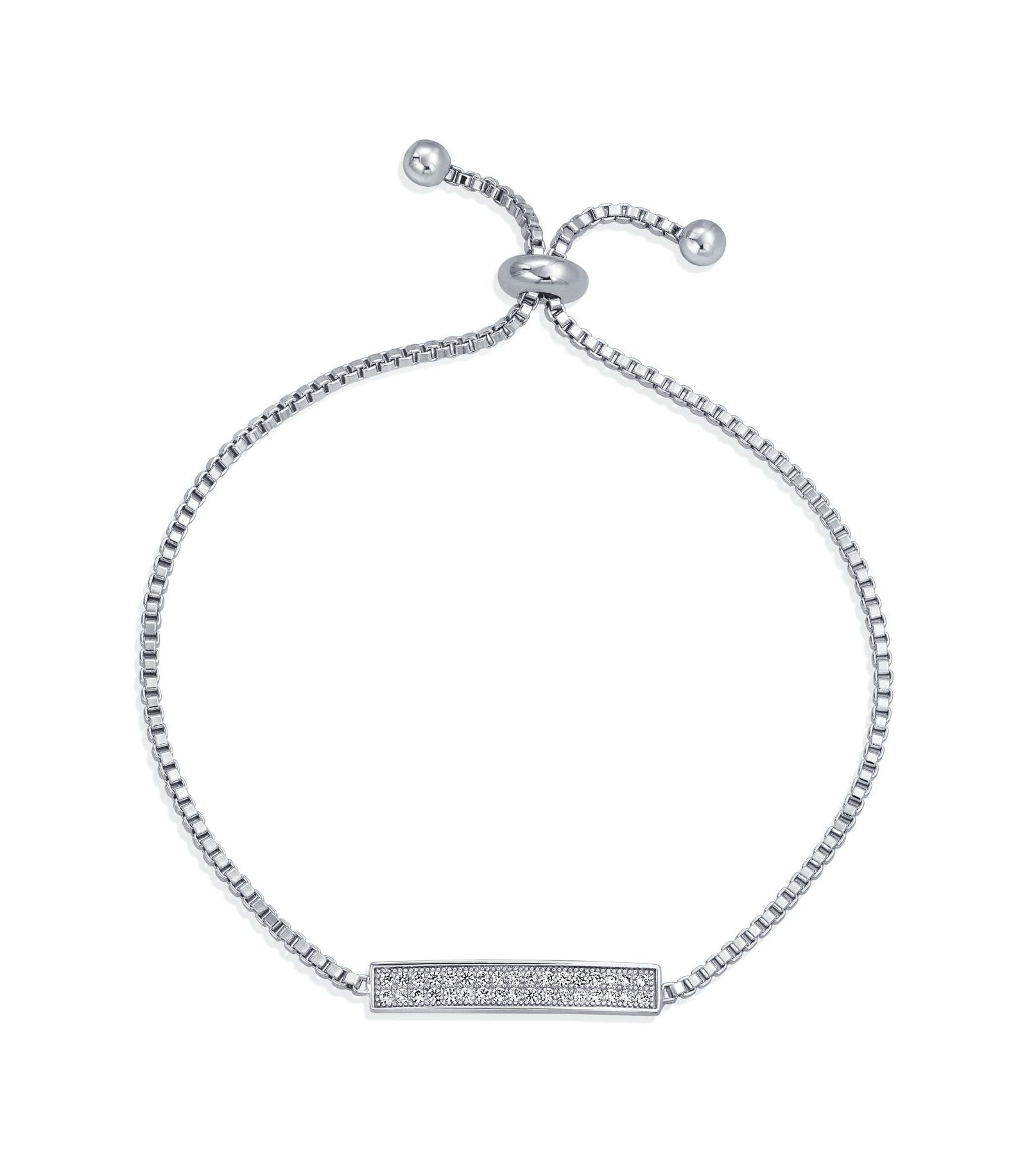 Bling Jewelry Elegant Cubic Zirconia Pave CZ Bar Bolo Bracelet Adjustable Sliding Clasp Bracelet