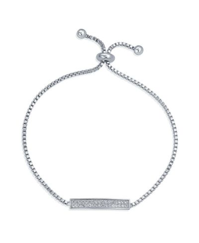 Bling Jewelry Elegant Cubic Zirconia Pave CZ Bar Bolo Bracelet Adjustable Sliding Clasp Bracelet