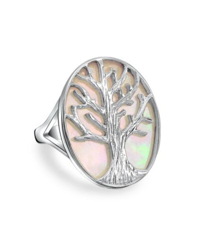 Bling Jewelry Large Iridescent Abalone Mother of Pearl Tree of Life Silver Ring .925 Sterling Silver