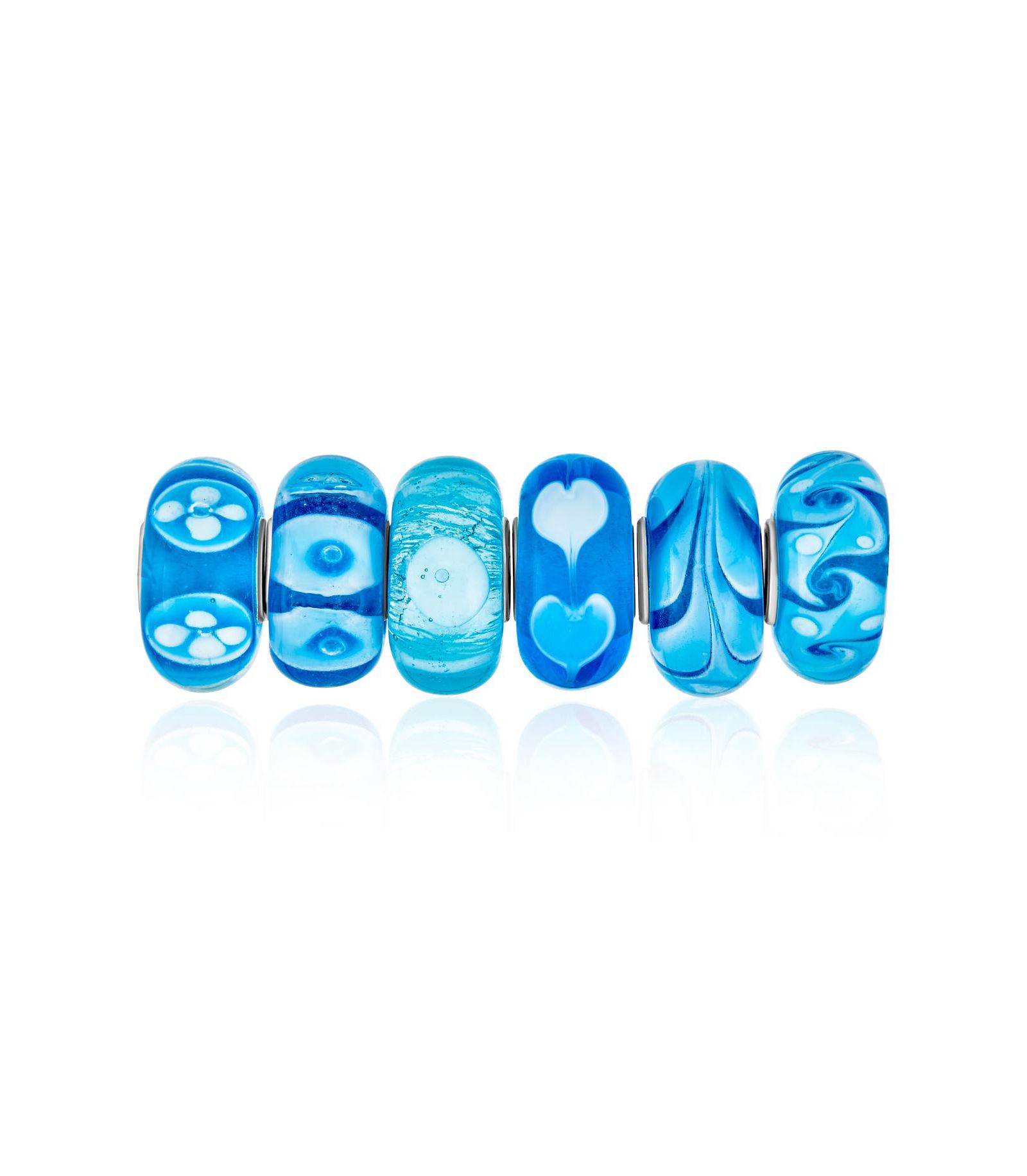 Bling Jewelry Mixed Set Blue Aqua White Floral Murano Glass Flower Charm Bead Sterling Silver Core For Bracelet