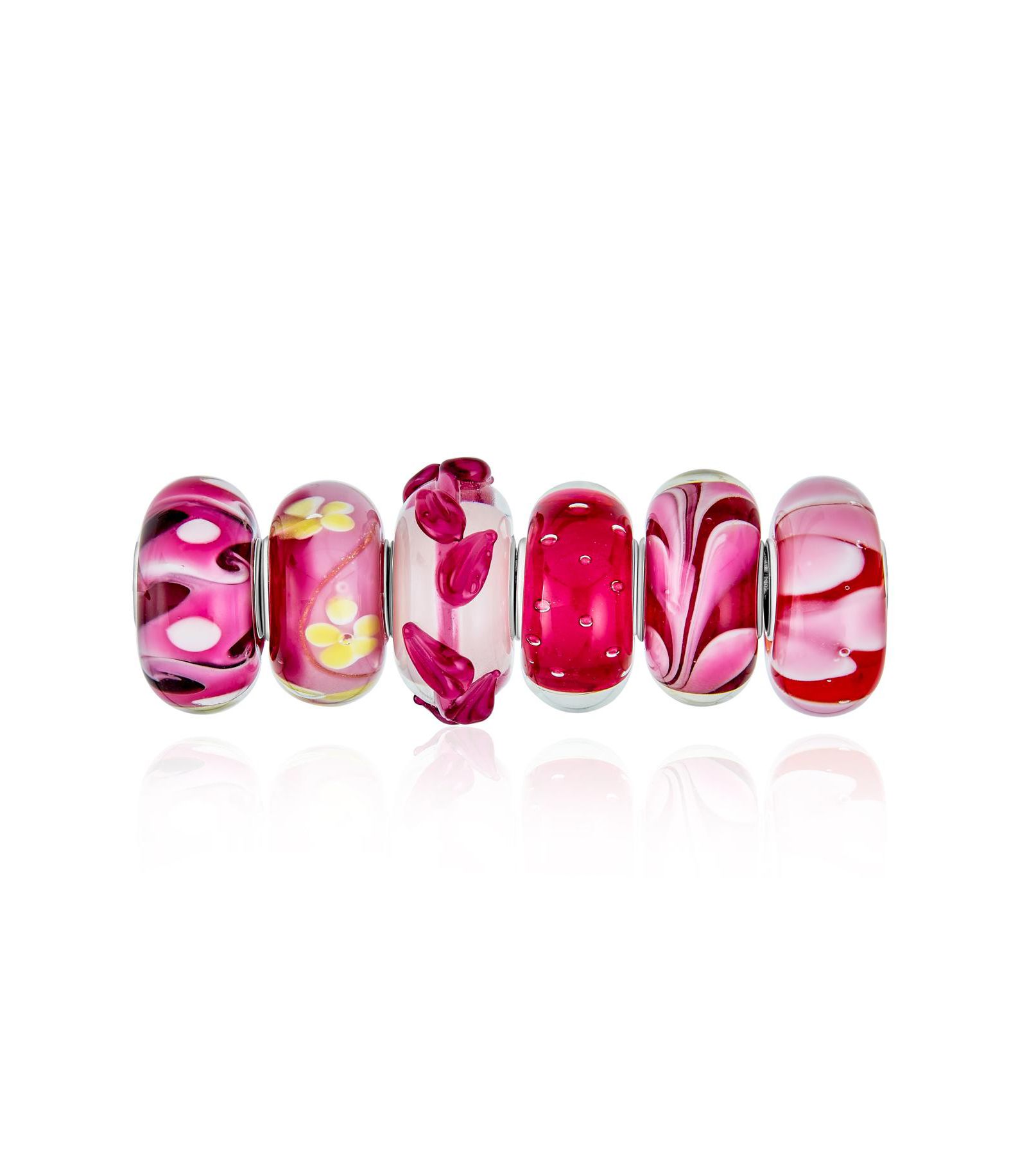 Bling Jewelry Mixed Pink Murano Glass Swirl Charm Bead for Bracelet Sterling Silver Set-3