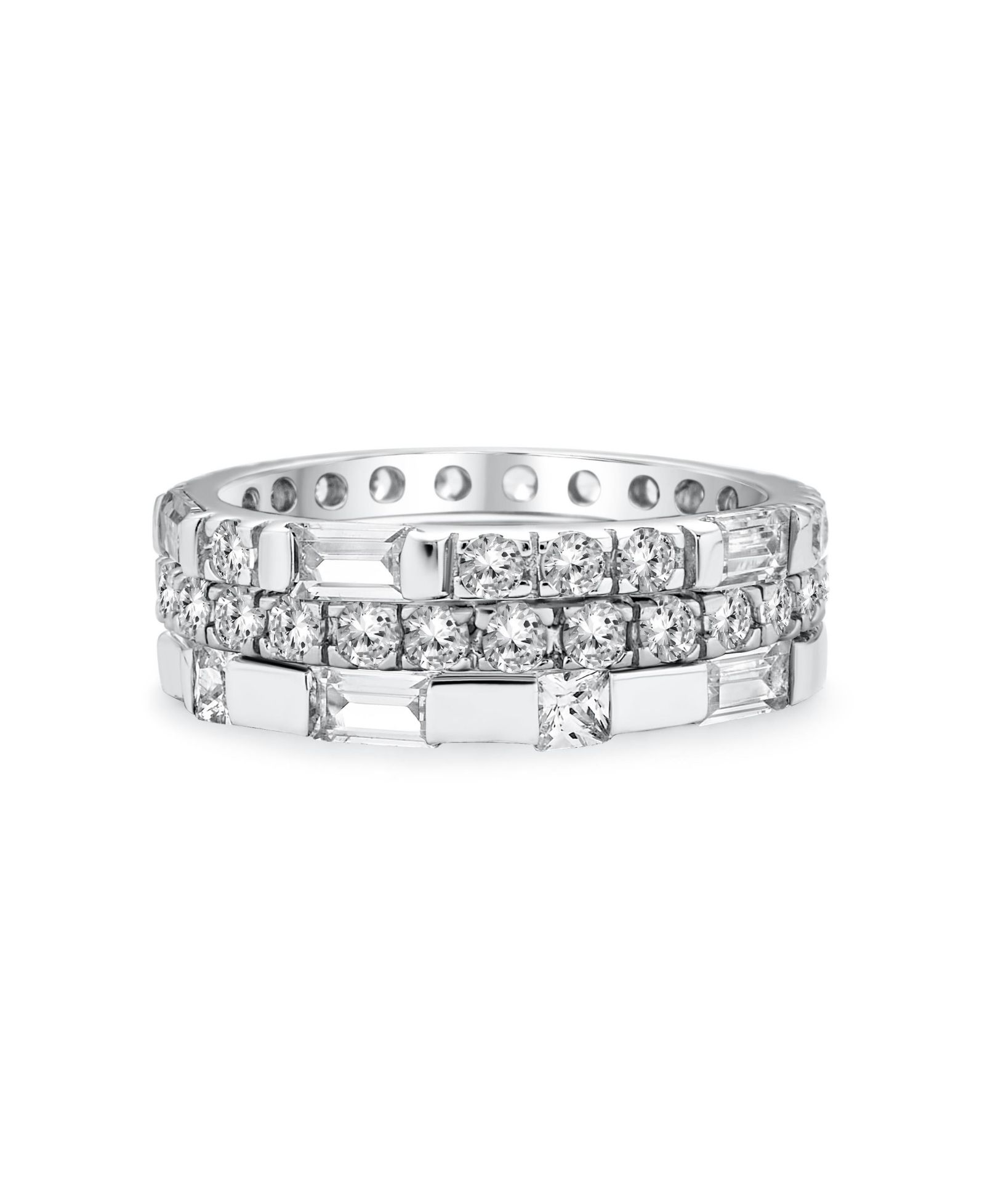 Кольца Bling Jewelry Stacking Cubic Zirconia Baguette Eternity Band Set.925 Sterling